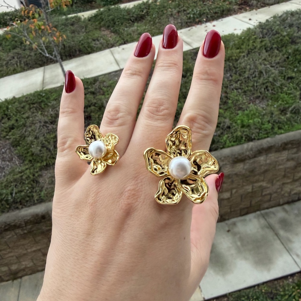Gold Flower Joint Multi-finger Ring Pearl Design - Picture 6 of 7